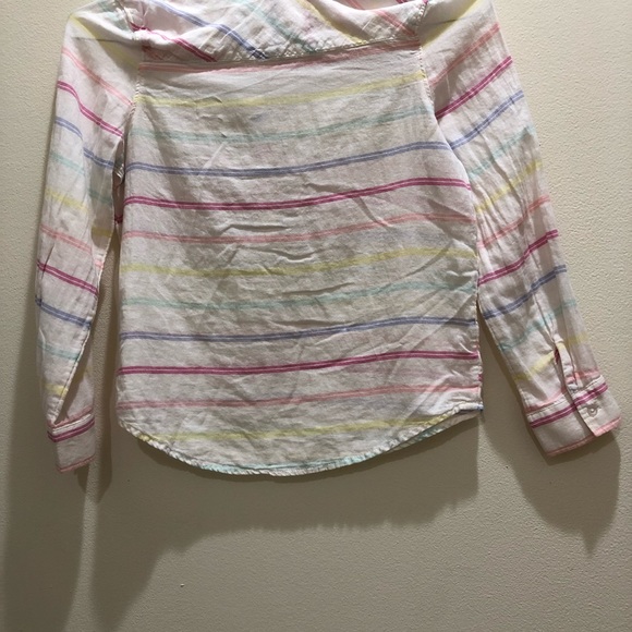 Girls multi color long sleeve striped blouse with button down half way. Size 12 - Picture 2 of 2